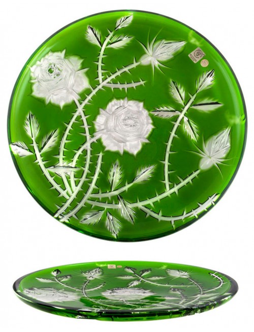 Crystal plate Rose, color green, diameter 300 mm