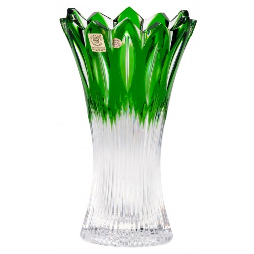 Crystal vase Flame, color green, height 205 mm