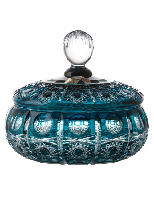 Crystal box Petra, color azure, height 165 mm