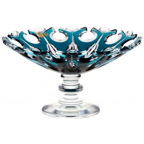 Crystal footed bowl Flamenco, color azure, diameter 280 mm