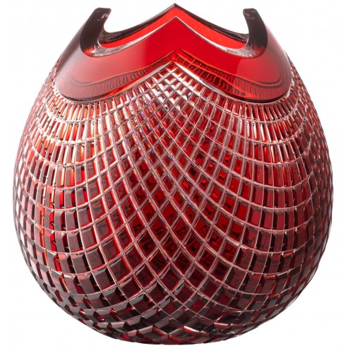 Crystal vase Quadrus, color ruby, height 250 mm