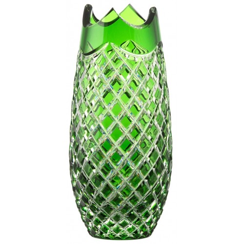 Crystal vase Quadrus, color green, height 230 mm