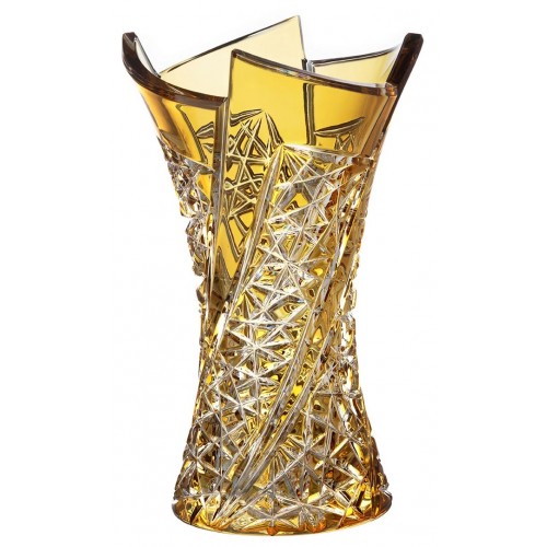 Crystal vase Fan, color amber, height 205 mm