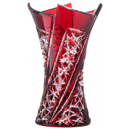 Crystal vase Fan, color ruby, height 205 mm