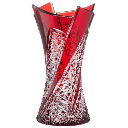Crystal vase Fan, color ruby, height 230 mm
